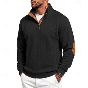 Cross & Crown Mens XXXL Black Textured Quarter Button Sweater Elbow Patches NWTA